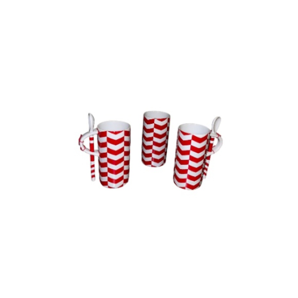 🆕 Starbucks Red and White Chevron Hot Chocolate Ceramic Mug Set